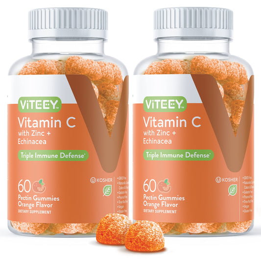 Viteey Vitamin C Gummies orange bottle with vibrant citrus flavor for immune support