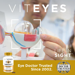 Viteyes AREDS 2 low-zinc-copper formula bottle designed for comfortable swallowing.