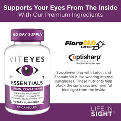 Viteyes Essentials OptiSharp zeaxanthin panel on package for high-quality formulation.