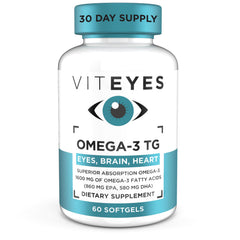 Viteyes Omega-3 TG softgels bottle highlighting eye and heart health support