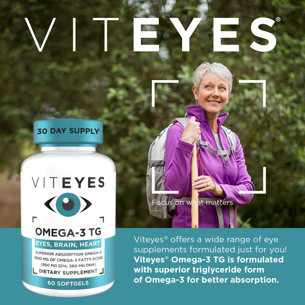 Viteyes Omega-3 TG softgels poured for daily meal-time consumption