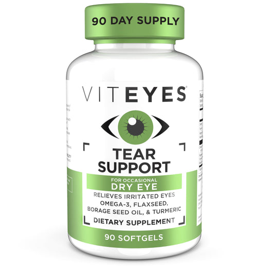 Viteyes Tear Support bottle front for on-the-go eye hydration.