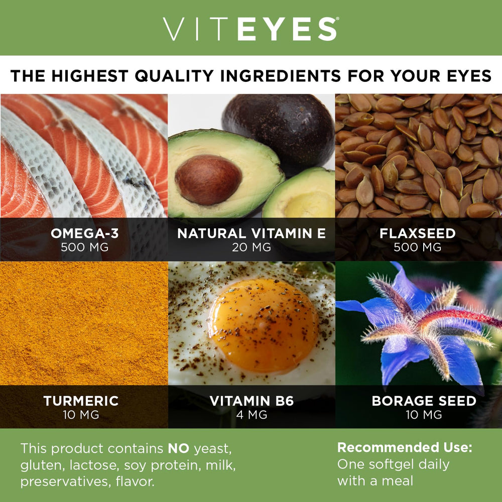 Ingredient label highlights omega-3 and flaxseed oil for eye hydration.