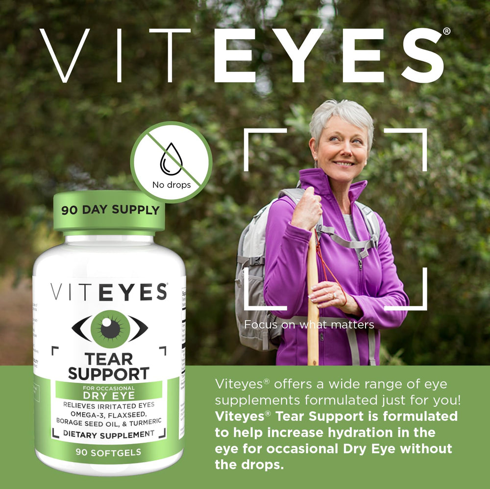 Viteyes Tear Support softgel capsules ready for daily intake.