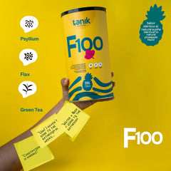 Vithani F100 pineapple flavor scoop mixing into a glass