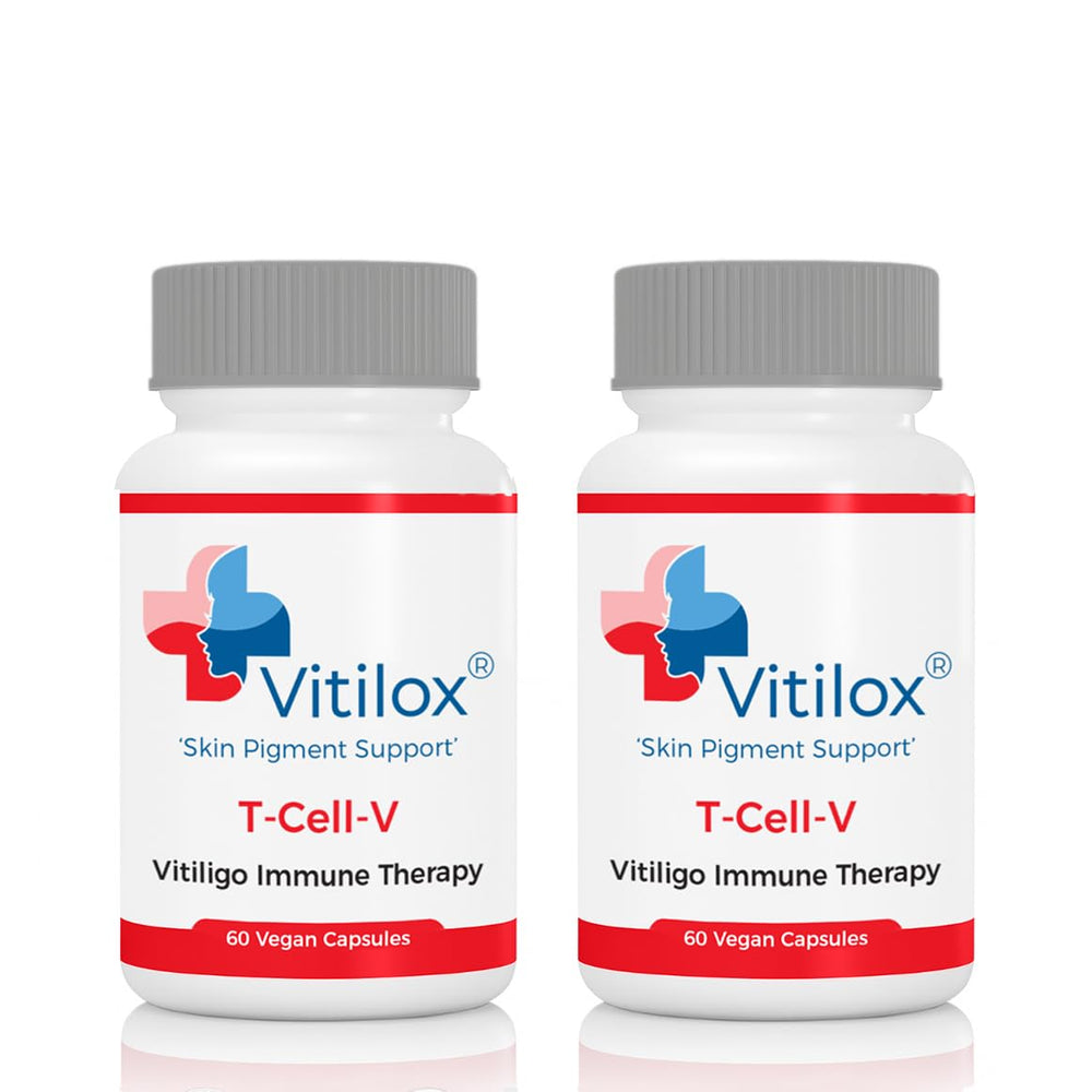 Vitilox T-Cell-V capsules bottle front view supports immune balance and skin health.