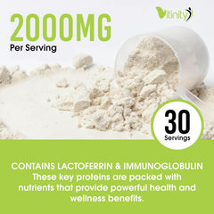VITINITY colostrum powder in cup ready for shake