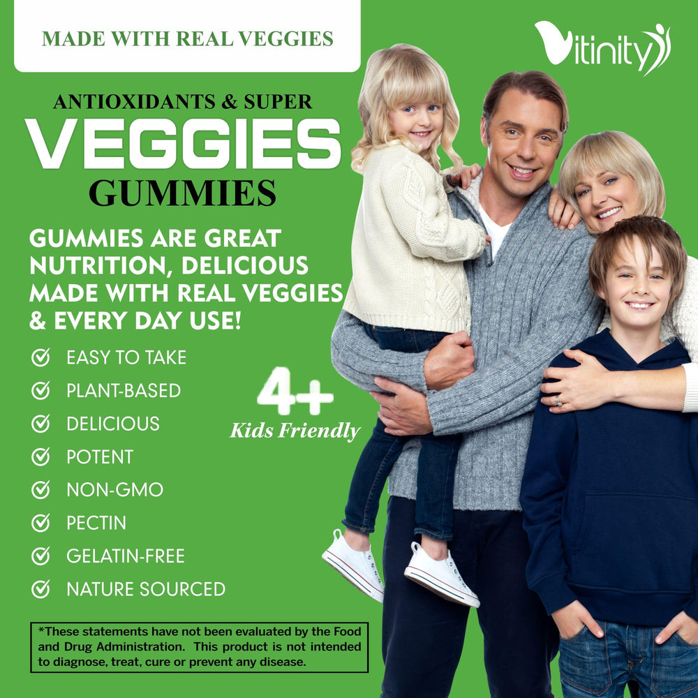 VITINITY gummies serving spoon over glass promotes fresh fruit pairing.