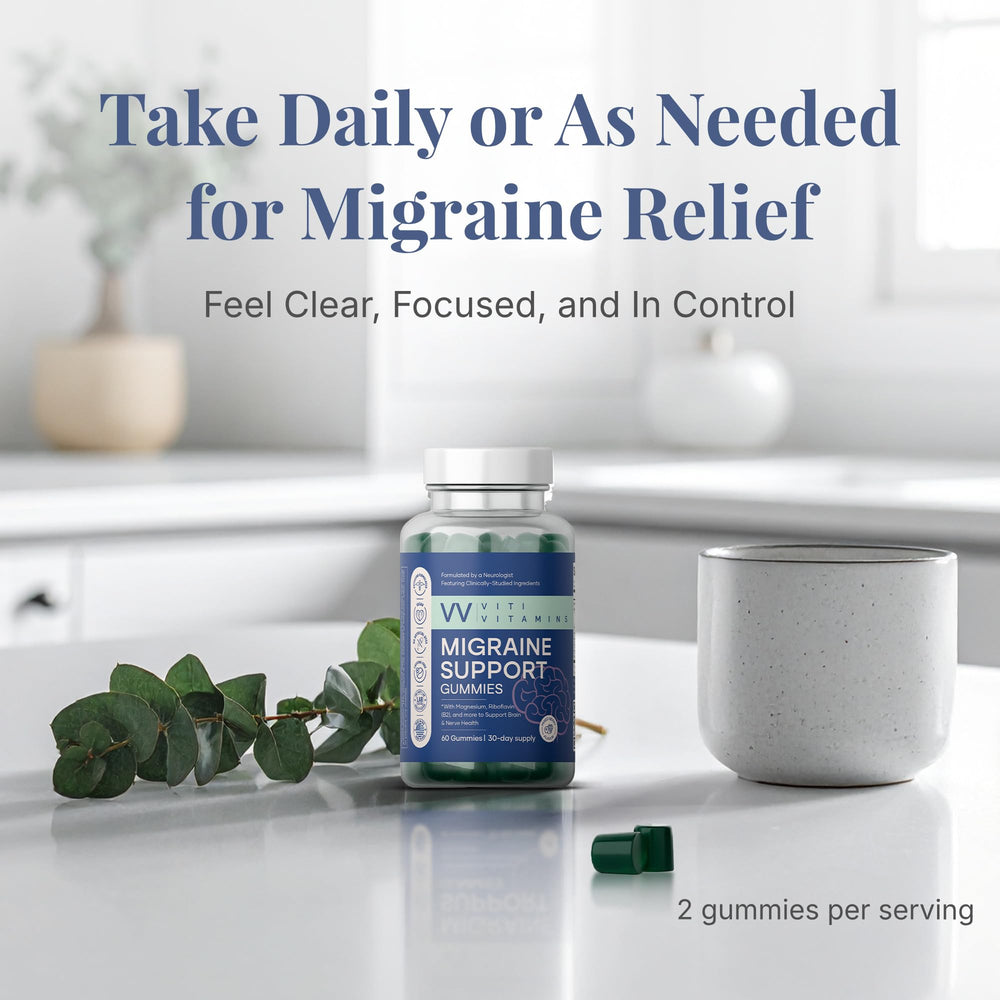 Viti Vitamins Migraine Gummy closeup of gummies for easy daily intake.