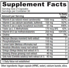 Vitanica MindBlend capsules closeup highlighting vegan formulation for brain health.