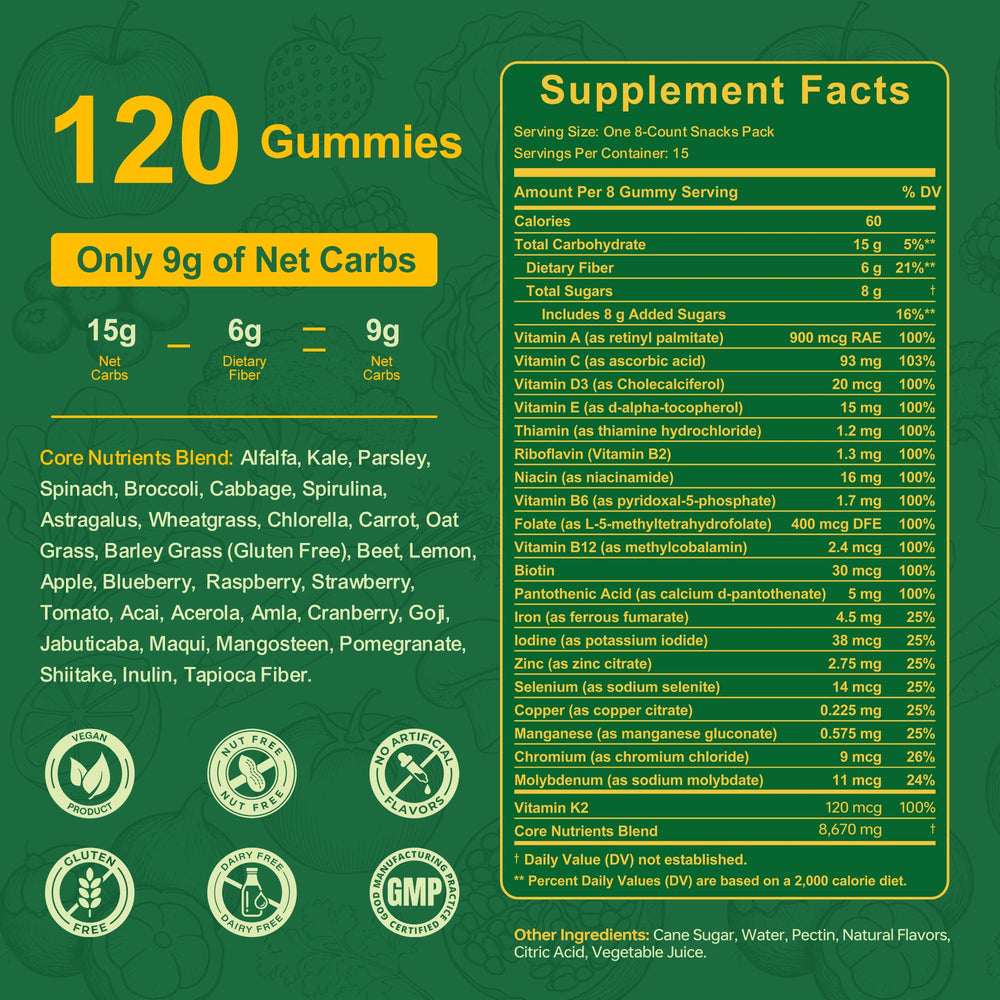 Vitrcestrs Greens Daily Gummies on-the-go pack for busy days' snack.