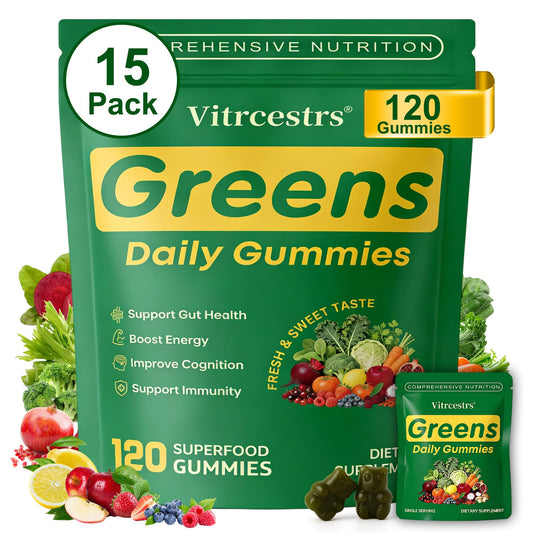 Vitrcestrs Greens Daily Gummies pack for convenient daily wellness support.