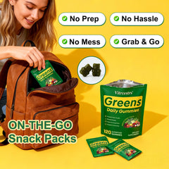 Vitrcestrs Greens Daily Gummies Spirulina-Chlorella blend adds plant-based greens boost.