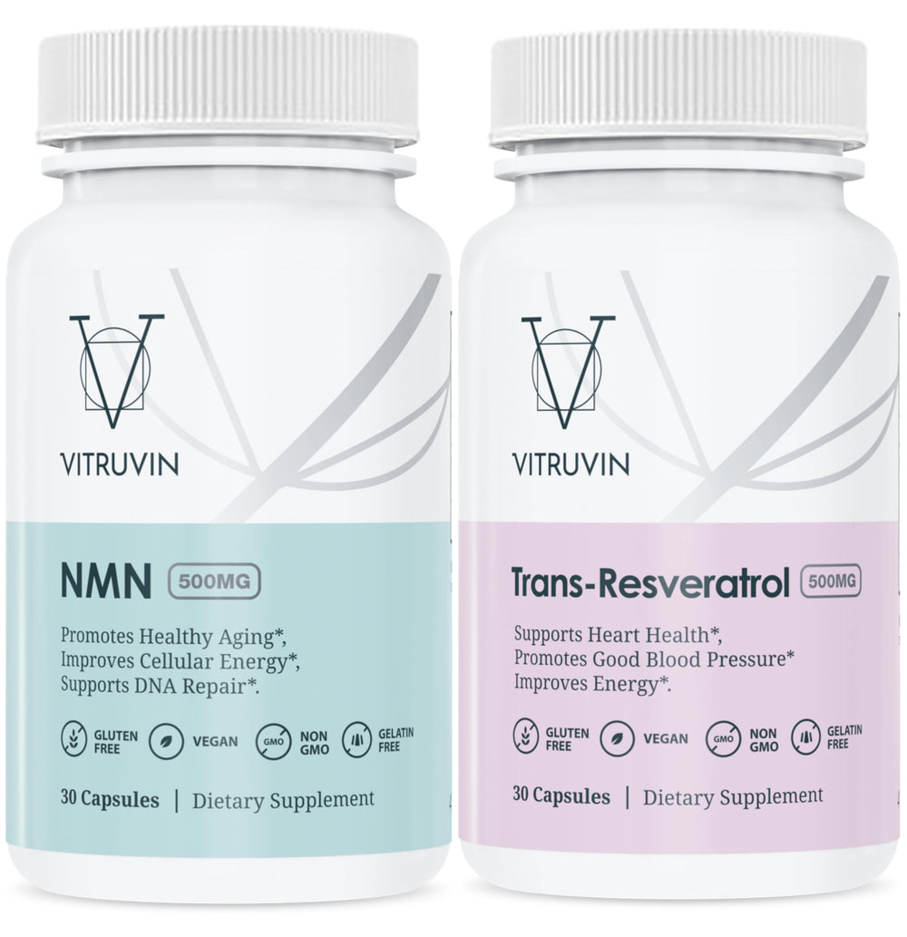 VITRUVIN Longevity bottle front view highlighting vegan packaging for everyday wellness.