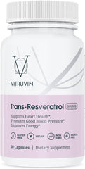 VITRUVIN bottle front displaying 500 mg trans-resveratrol capsules for daily use.