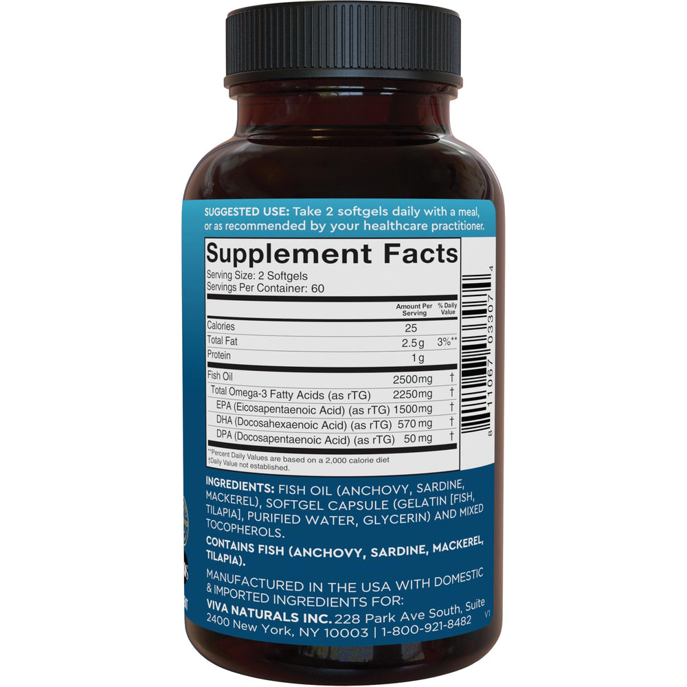 Viva Naturals Omega-3 gluten-free and non-GMO label.