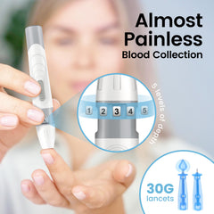100 lancets and carrying case for on-the-go testing.