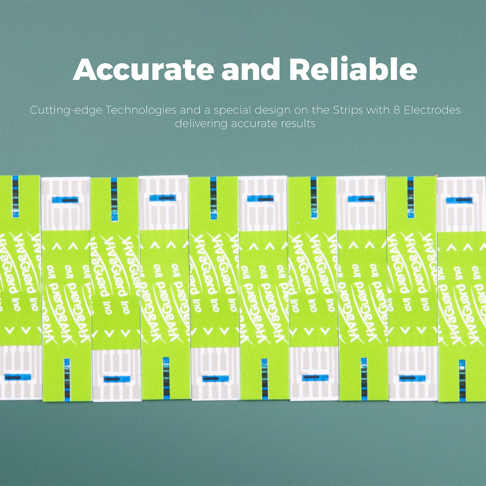 Vivaguard Ino test strips using eight-electrode technology for precise glucose results