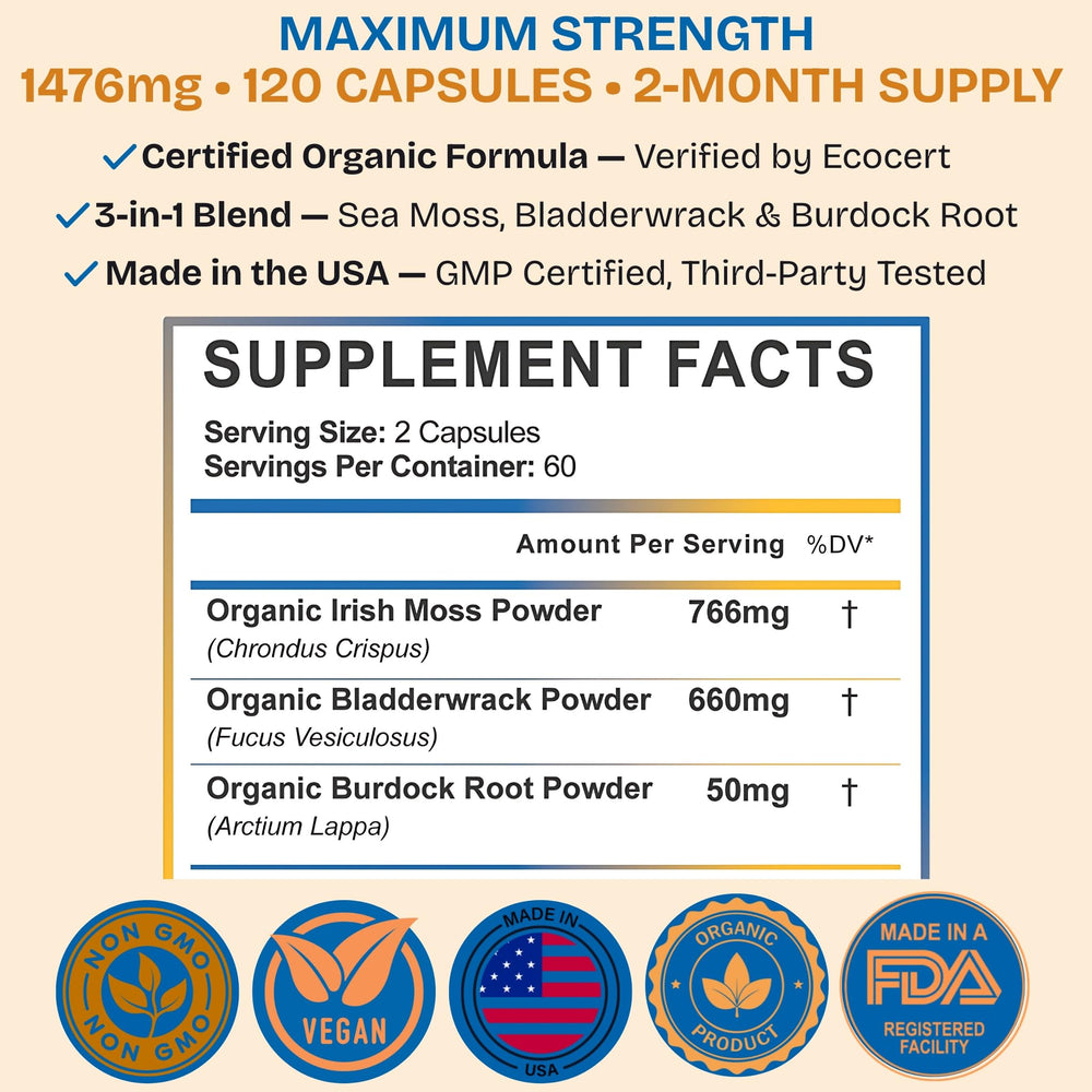 VIVANUTRA Sea Moss trio ingredients label highlighting minerals for energy balance.