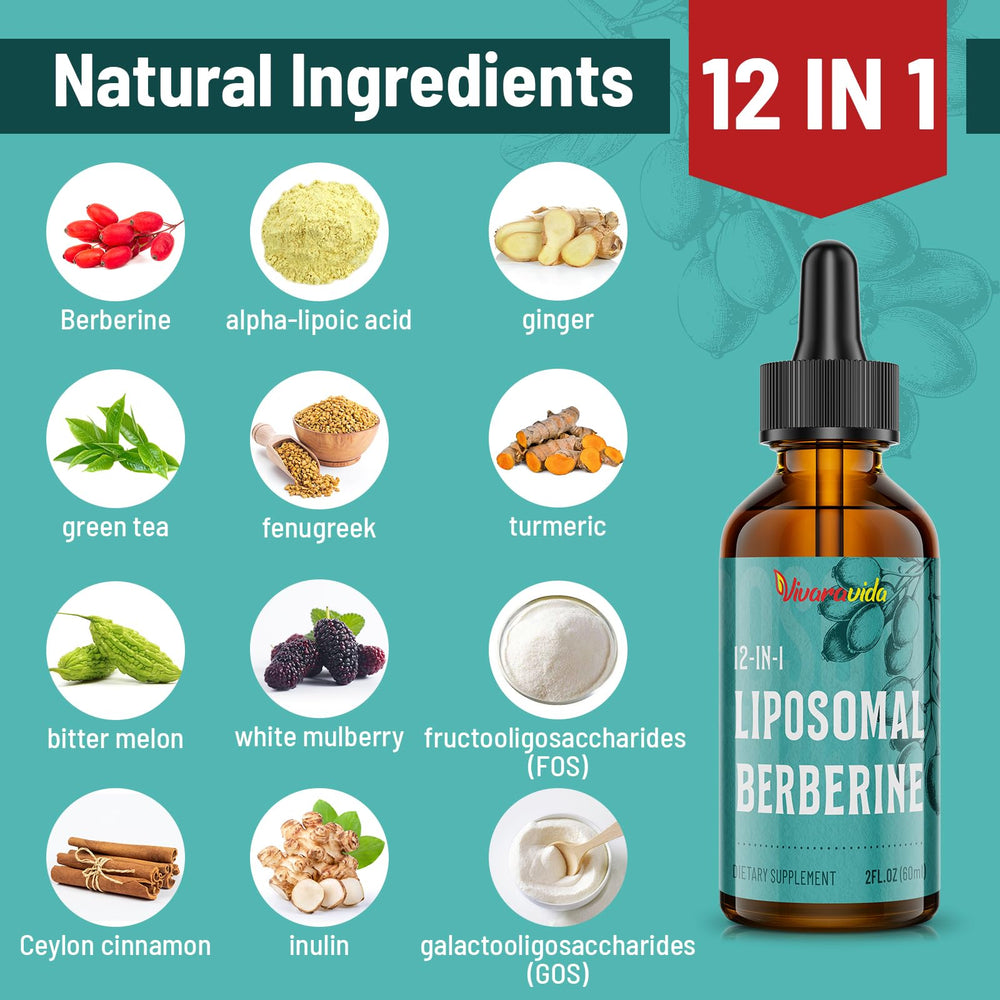 Vivaravida Berberine HCl liquid in glass bottle for fast absorption