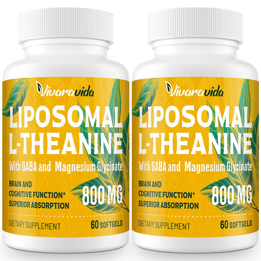 Vivaravida L-Theanine 800mg softgel bottle front for calm support and relaxation.