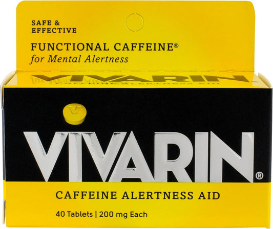 Vivarin bottle with 200 mg caffeine tablets for daytime focus