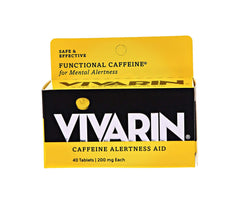 Vivarin tablets bottle close-up for quick caffeine alertness