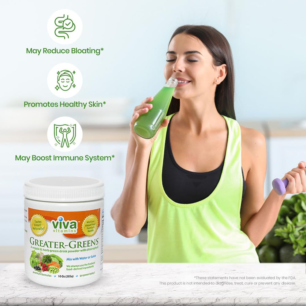 Close-up of the ingredient panel on Viva Vitamins Greater Greens Detox