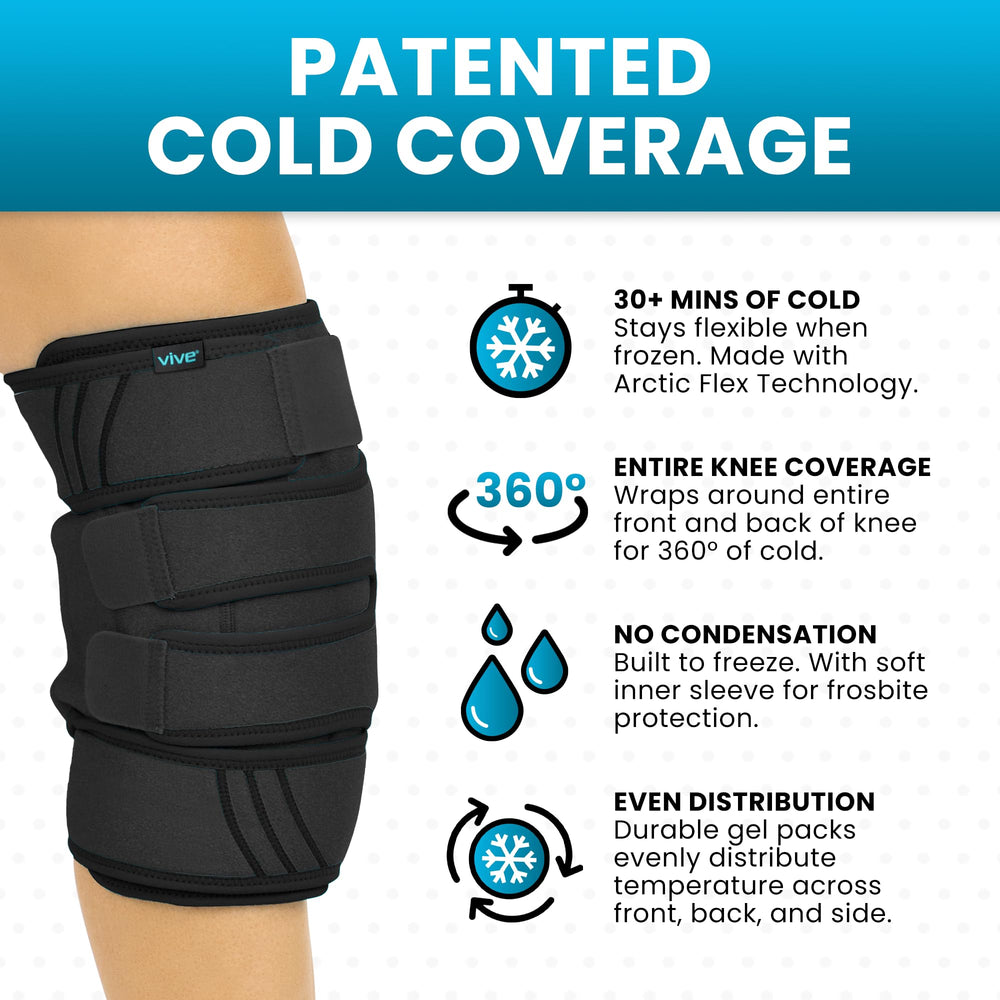 Vive Knee Ice Pack Wrap back view showing four-strap secure compression