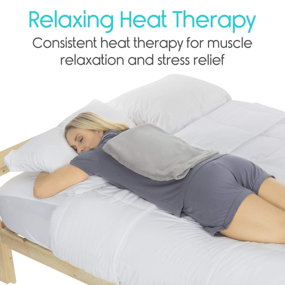 Vive moist heating pad auto shut-off enhances safety during use.