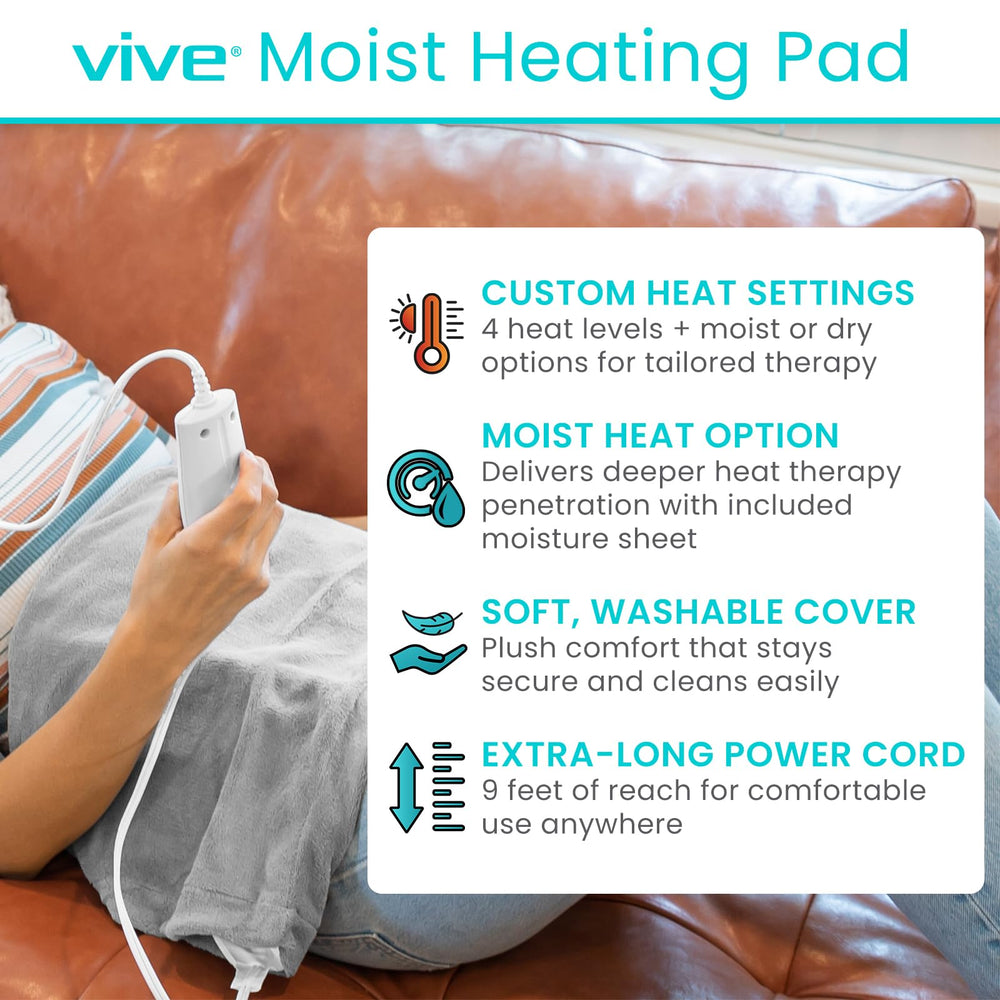 Vive moist heating pad front view showing contour-friendly size.