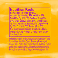 Vive Organic Immune Shot no-sugar label emphasizes a clean, natural formula.