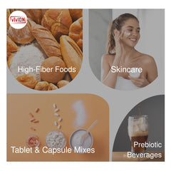 Vivion Inulin powder bottle pour shot showing creamy texture for dairy alternatives.