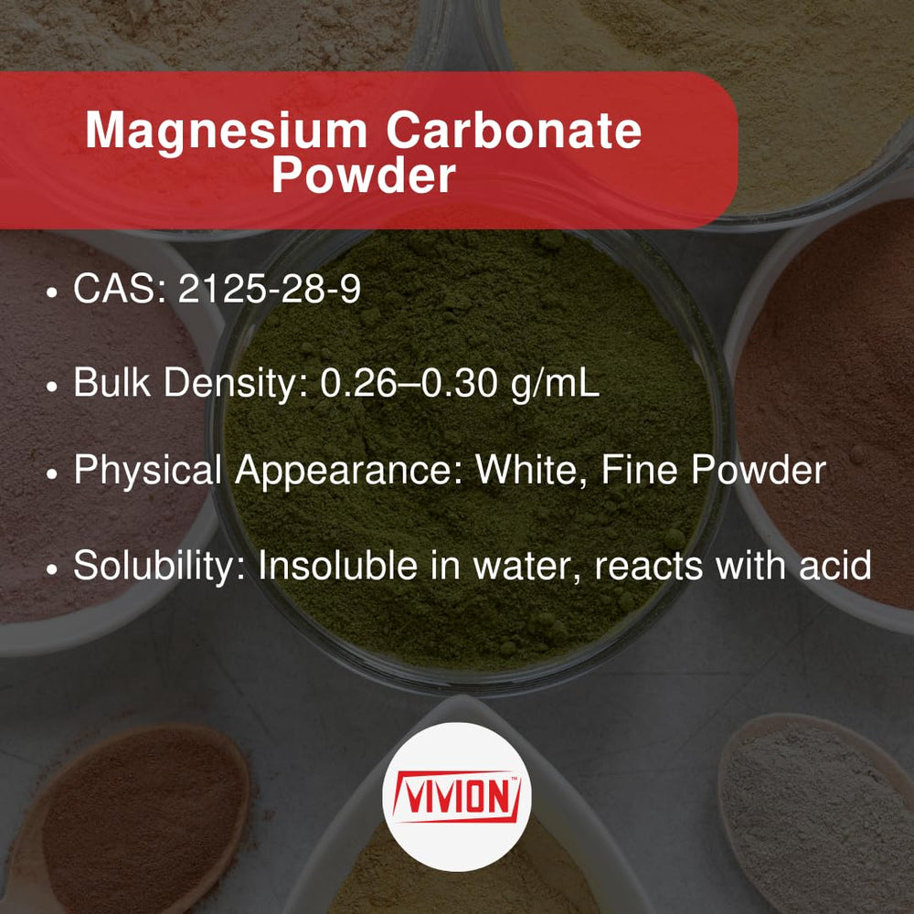 Vivion Magnesium Carbonate Light Powder close-up highlights porous structure for low-density chalk-like use