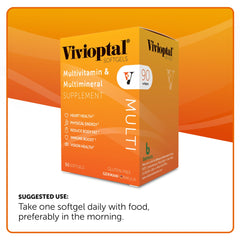 Vivioptal Multi bottle label emphasizes gluten-free formulation and quality.