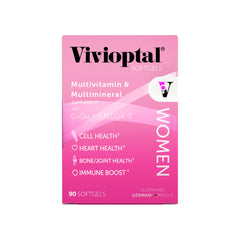 Vivioptal Women packaging label highlights vitamins for women’s health and energy