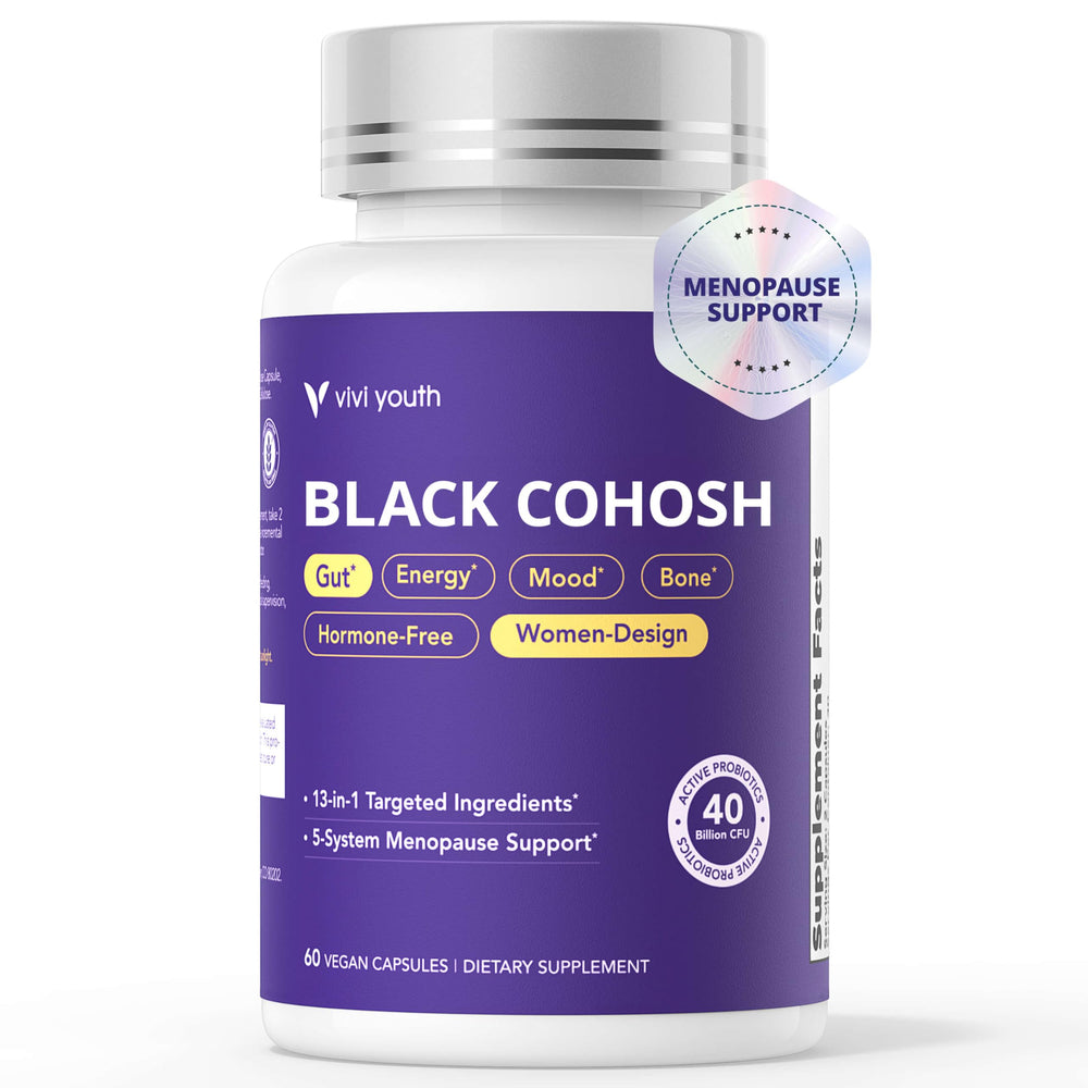 VIVI Youth menopause bottle with Black Cohosh 5:1 extract for symptom support.