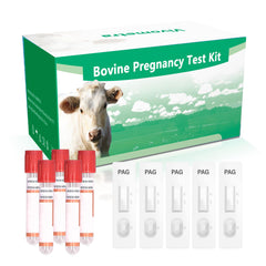 Vivometra bovine pregnancy test kit with five-test pack for on-farm use.