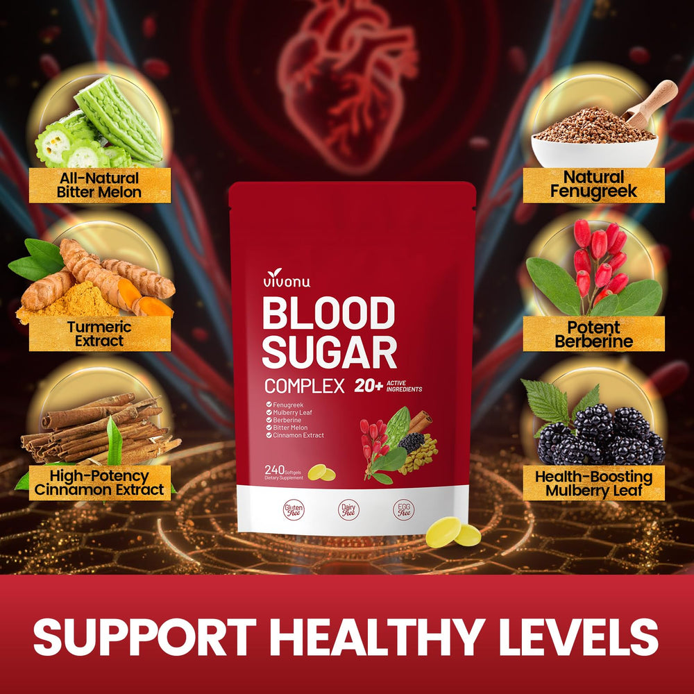 VivoNu Blood Sugar Complex ingredients close-up featuring cinnamon and turmeric.