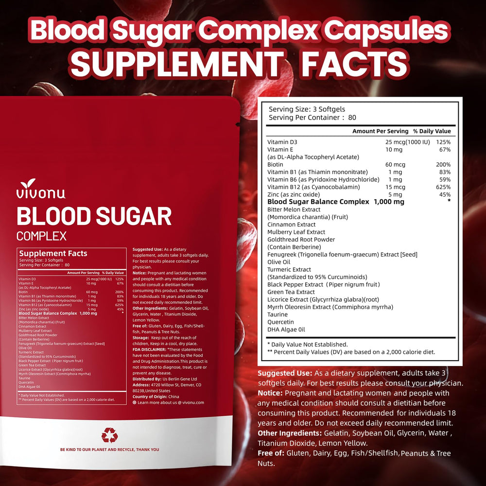 VivoNu Blood Sugar Complex label close-up highlighting gluten-free credentials.