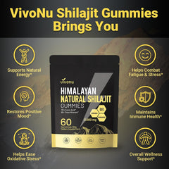 VivoNu Shilajit resin close-up highlighting Himalayan origin and purity.