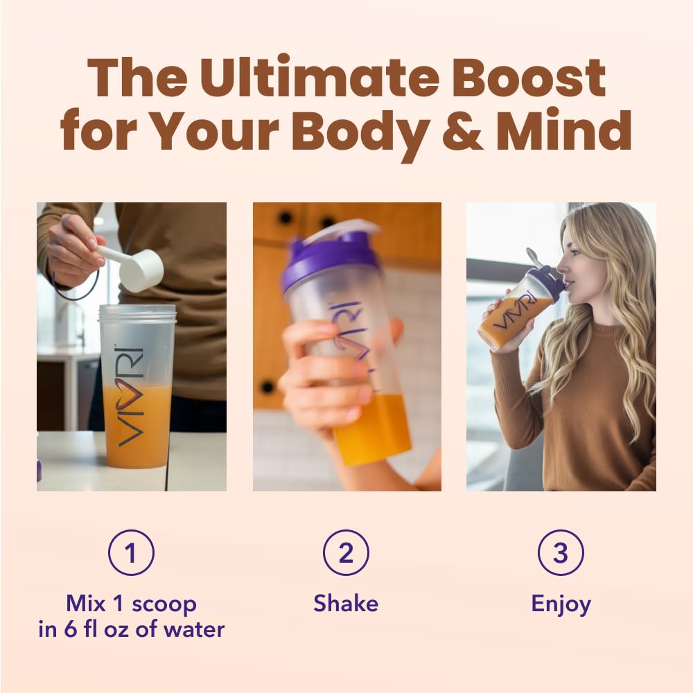 Prepared VIVRI PowerMe! drink in a glass for an active day.