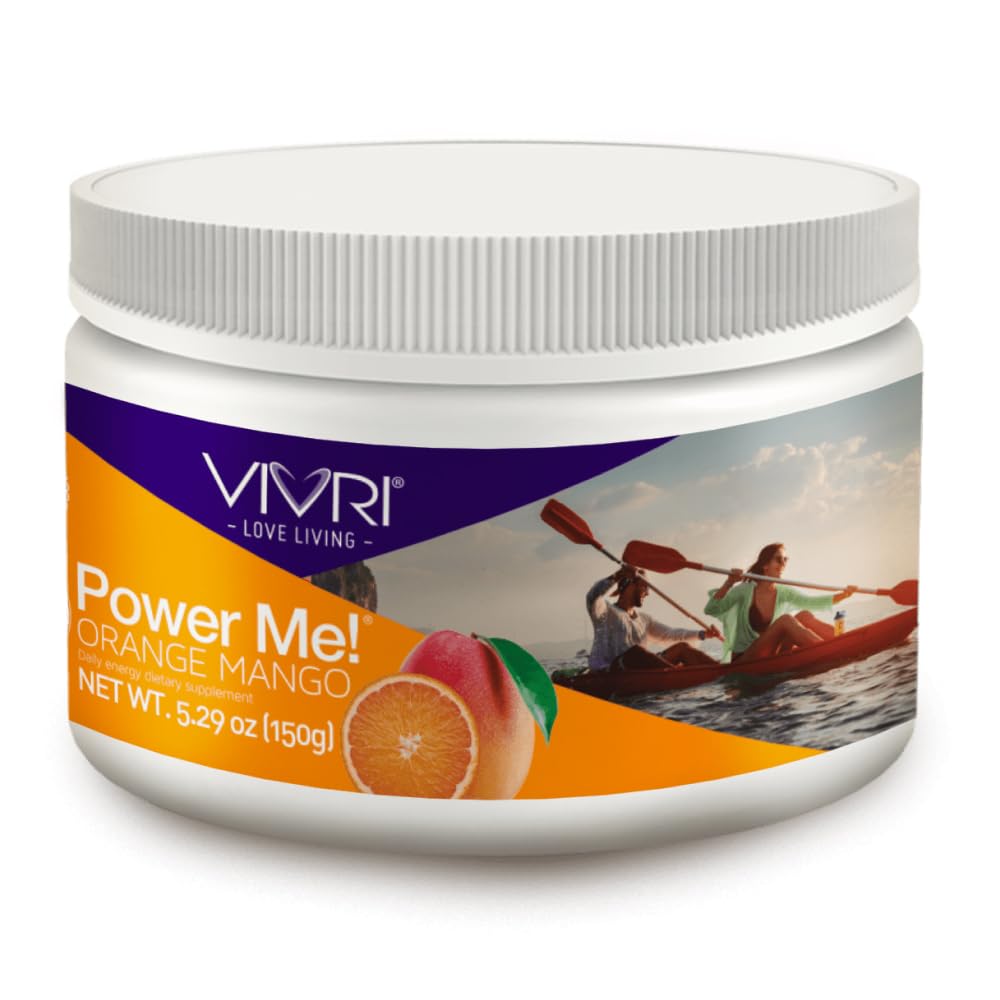 VIVRI PowerMe! orange mango bottle suggests an energetic on-the-go mood and portability.