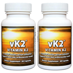 vK2 vitamin supplement bottle front label highlights dual MK-4 and MK-7 for calcium guidance