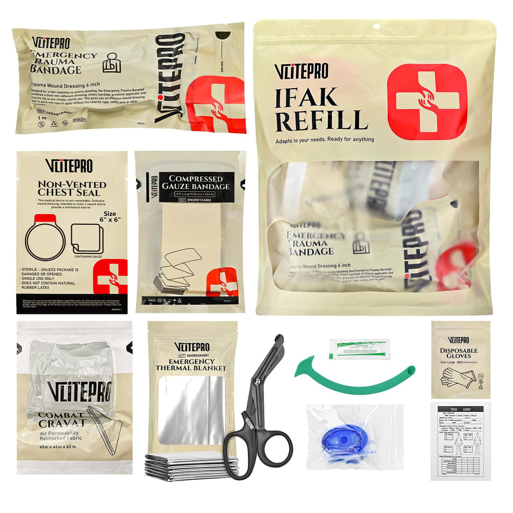 VLITEPRO 11Pcs IFAK trauma kit refill packaging for restocking.