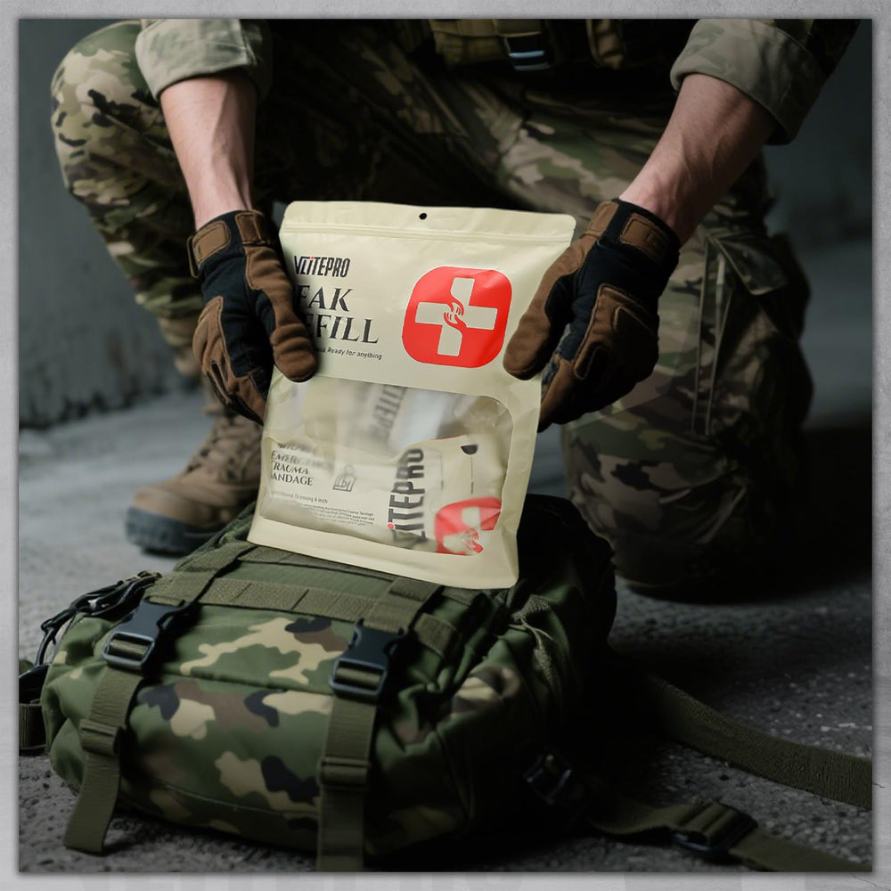 VLITEPRO compact trauma supplies ready for disaster preparedness.