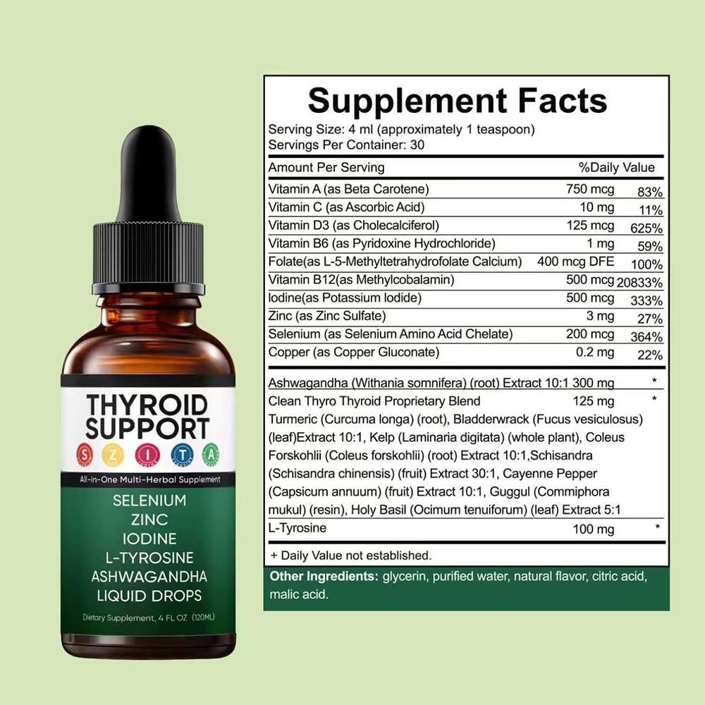 Vlsdoin Kindled Thyroid Support Drops label closeup showing selenium, zinc, and iodine ingredients