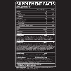 VMI Sports Greens + Reds bottle back panel highlights enzymes and probiotics information