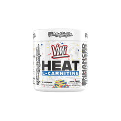 VMI Sports Heat L-Carnitine powder bottle displaying 1500 mg formula for metabolism support