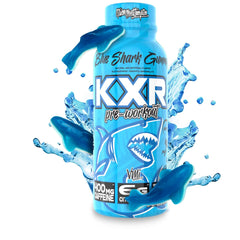 VMI Sports KXR blue gummy bottle label close-up highlighting caffeine and citrulline.